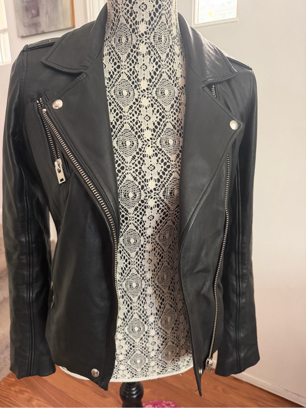 IRO Black Leather Asymmetrical Moto Jacket